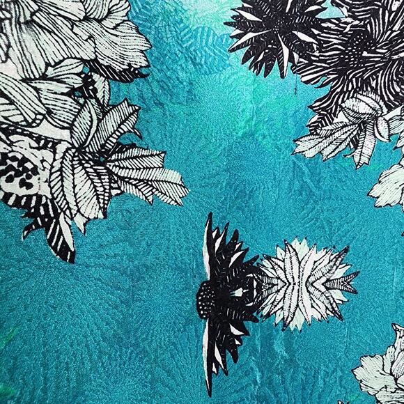 Citron Tunic Top Silk Floral Jacquard Aqua Black Art to Wear Size Medium Roomy - Picture 8 of 9